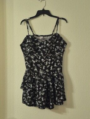 No Boundaries Black Floral Camisole with Peplum Hem